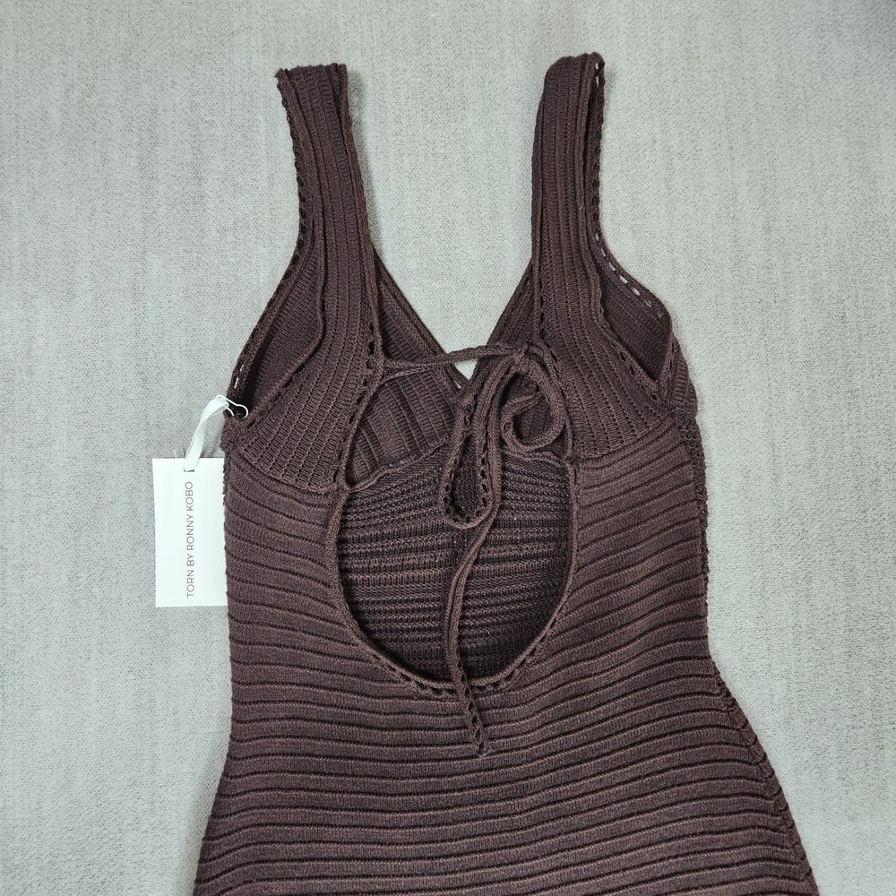Torn By Ronny Kobo Women's Maxi Dress in Brown Crocheted Size Large New - Picture 15 of 16